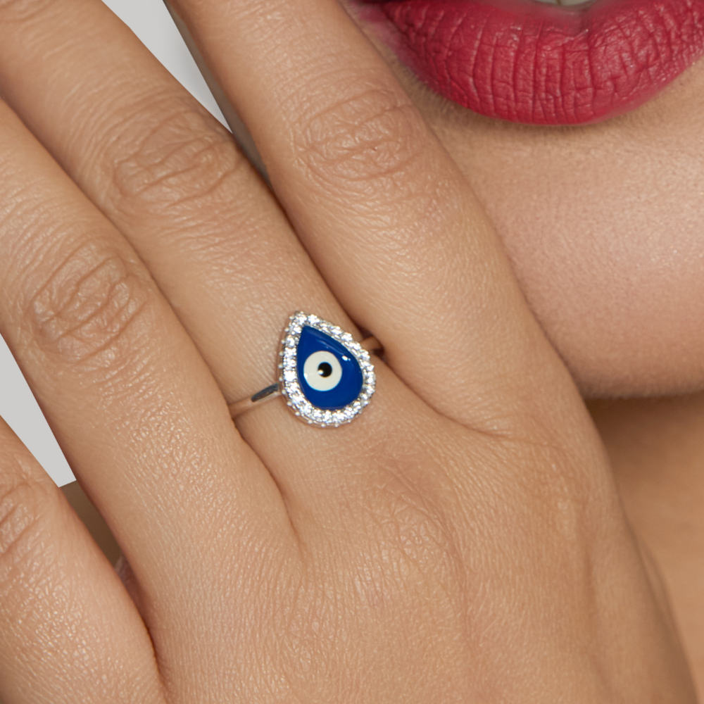 Blue pupil Evil eye ring